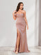Trumpet/Mermaid One Shoulder Floor Length Ruched Bridesmaid Dresses with Split Side