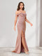 Trumpet/Mermaid One Shoulder Floor Length Ruched Bridesmaid Dresses with Split Side