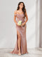 Trumpet/Mermaid One Shoulder Floor Length Ruched Bridesmaid Dresses with Split Side