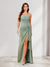 Sheath/Column Strapless Floor-Length Bridesmaid Dresses with Split Side & Ruffles