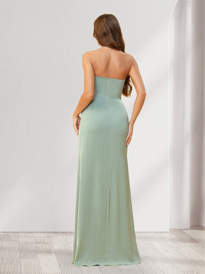 Sheath/Column Strapless Floor-Length Bridesmaid Dresses with Split Side & Ruffles