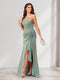 Sheath/Column Strapless Floor-Length Bridesmaid Dresses with Split Side & Ruffles