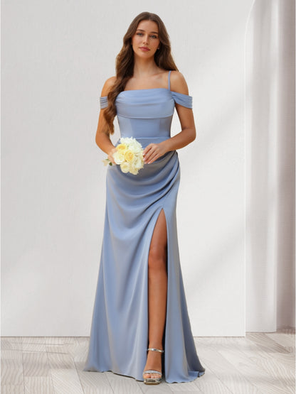 Sheath/Column Cold Shoulder Floor-Length Bridesmaid Dresses with Split Side