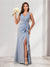 Sheath/Column V-Neck Floor-Length Ruched Bridesmaid Dresses with Ruffles & Split Side