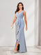 Sheath/Column V-Neck Floor-Length Ruched Bridesmaid Dresses with Ruffles & Split Side