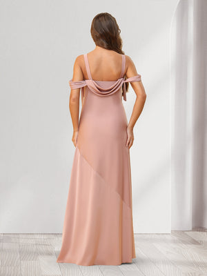 Sheath/Column Cold Shoulder Floor-Length Bridesmaid Dresses with Bowknots