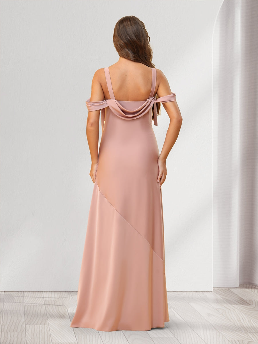 Sheath/Column Cold Shoulder Floor-Length Bridesmaid Dresses with Bowknots