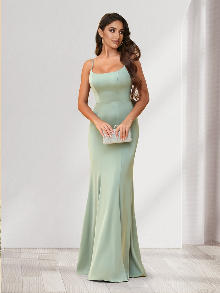 Trumpet/Mermaid Spaghetti Straps Floor-Length Bridesmaid Dresses With Bowknot &amp; Ruffles