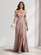 A-Line/Princess Off-the-Shoulder Floor-Length Ruched Bridesmaid Dresses With Ruffles & Split Side