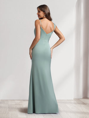 Sheath/Column Cowl Neck Floor-Length Bridesmaid Dresses with Beadings