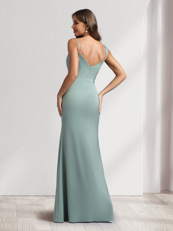Sheath/Column Cowl Neck Floor-Length Bridesmaid Dresses with Beadings