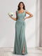 Sheath/Column Square Neck Long Ruched Bridesmaid Dresses with Split Side