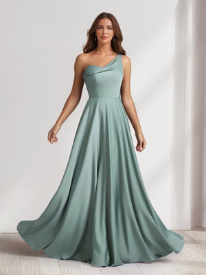 A-Line/Princess One-Shoulder Floor-Length Bridesmaid Dresses With Pockets