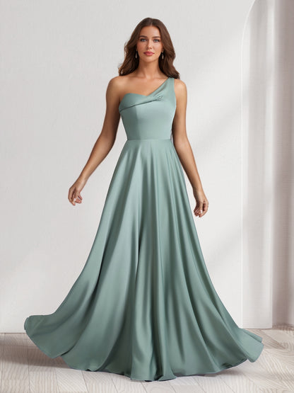 A-Line/Princess One-Shoulder Floor-Length Bridesmaid Dresses With Pockets