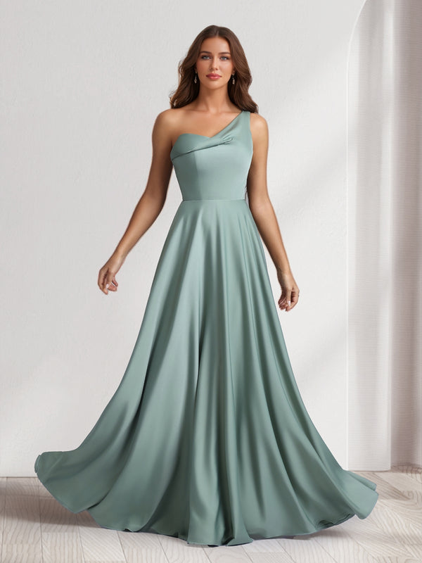 A-Line/Princess One-Shoulder Floor-Length Bridesmaid Dresses With Pockets