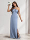 Sheath/Column Halter Dresses Long Ruched Bridesmaid Dresses with Split Side