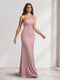 Sheath/Column Halter Maxi Dresses Long Bridesmaid Dresses with Neck Scarf