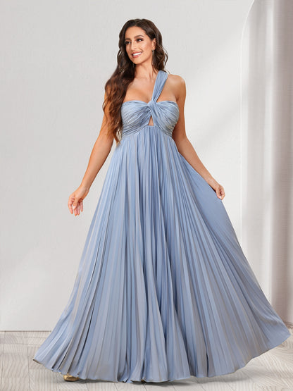 A-Line/Princess One-Shoulder Floor-Length Bridesmaid Dresses With Pleats