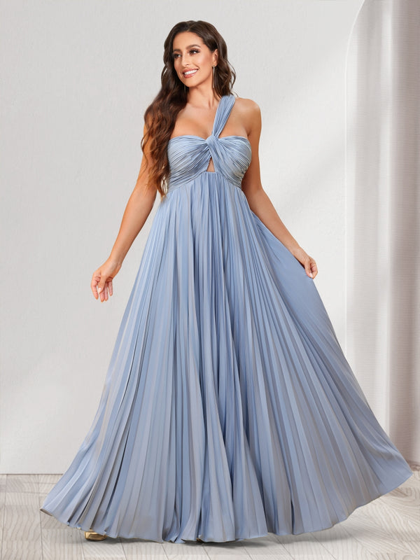 A-Line/Princess One-Shoulder Floor-Length Bridesmaid Dresses With Pleats