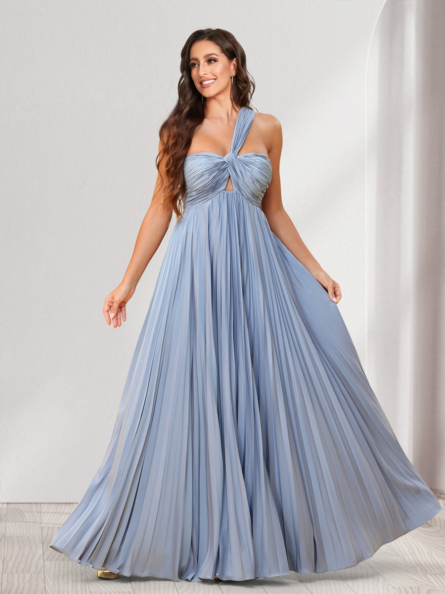 A-Line/Princess One-Shoulder Floor-Length Bridesmaid Dresses With Pleats