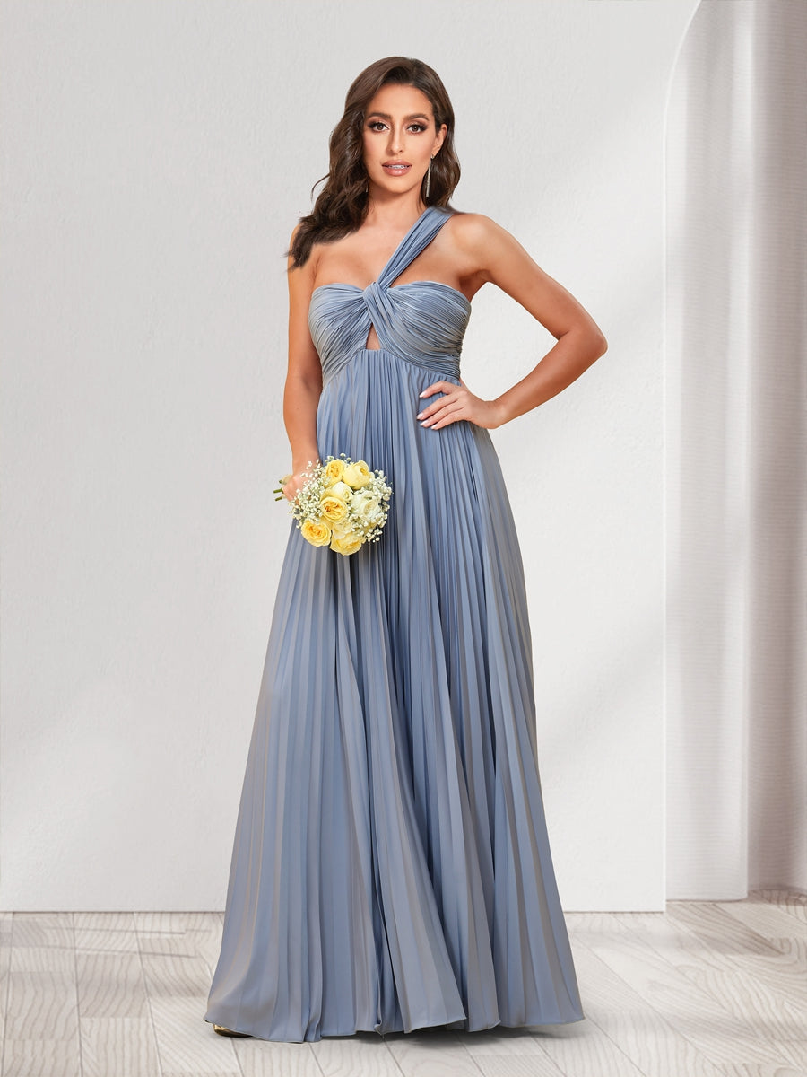 A-Line/Princess One-Shoulder Floor-Length Bridesmaid Dresses With Pleats