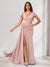 Sheath/Column V-Neck Floor-Length Ruched Bridesmaid Dresses With Ruffles & Split Side