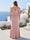 Sheath/Column V-Neck Floor-Length Ruched Plus Size Bridesmaid Dresses With Ruffles & Split Side