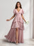 A-Line/Princess V-Neck Short Sleeves Bridesmaid Dresses With Cascading Ruffles & Split Side