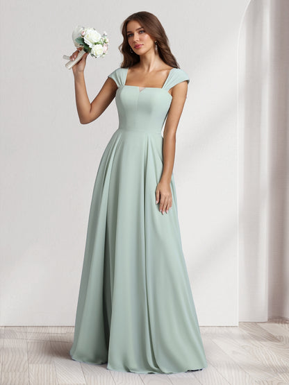 A-Line/Princess Square Neck Floor-Length Bridesmaid Dresses With Pockets