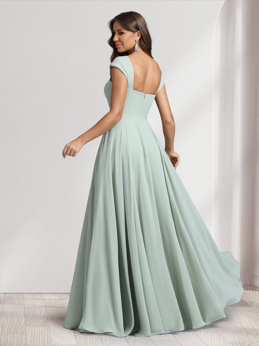 A-Line/Princess Square Neck Floor-Length Bridesmaid Dresses With Pockets