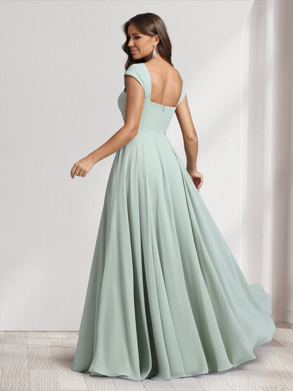 A-Line/Princess Square Neck Floor-Length Bridesmaid Dresses With Pockets