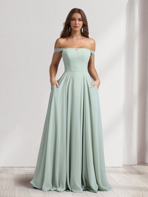 A-Line/Princess Square Neck Floor-Length Bridesmaid Dresses With Pockets
