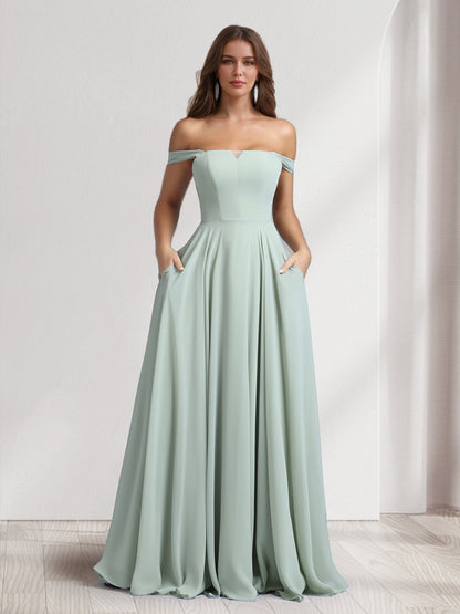 A-Line/Princess Square Neck Floor-Length Bridesmaid Dresses With Pockets
