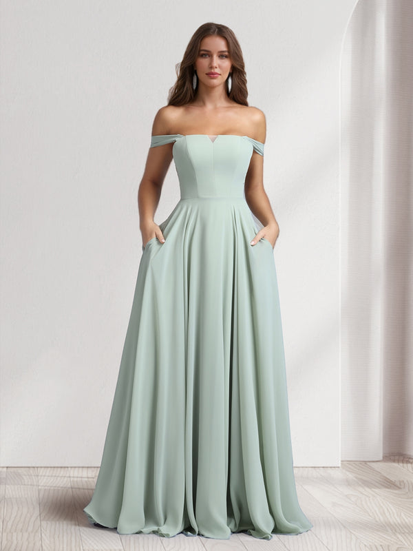 A-Line/Princess Square Neck Floor-Length Bridesmaid Dresses With Pockets