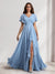 A-Line/Princess V-Neck Short Sleeves Bridesmaid Dresses With Ruffles & Split Side