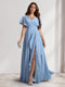 A-Line/Princess V-Neck Short Sleeves Bridesmaid Dresses With Ruffles & Split Side