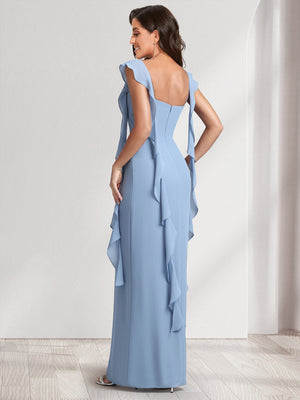 Sheath/Column Scoop Floor-Length Bridesmaid Dresses with Ruffle Straps