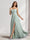 A-Line/Princess Spaghetti Straps Sleeveless Floor-Length Ruched Bridesmaid Dresses With Split Side