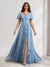 A-Line/Princess V-Neck Short Sleeves Floor-Length Bridesmaid Dresses With Ruffles & Split Side