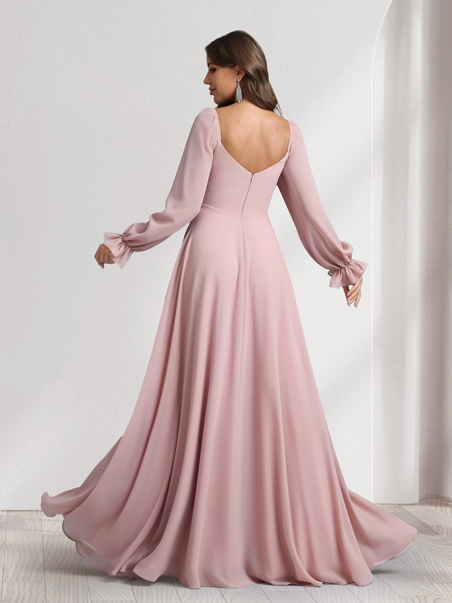 A-Line/Princess Sweetheart Long Sleeves Bridesmaid Dresses With Pleats & Split Side