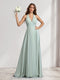 A-Line V-Neck Halter Sleeveless Floor-Length Bridesmaid Dresses With Pleats