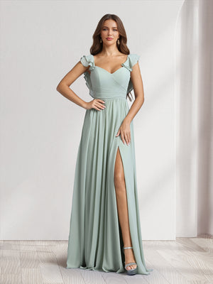 A-Line/Princess V-Neck Floor-Length Bridesmaid Dresses With Ruffles & Pleats