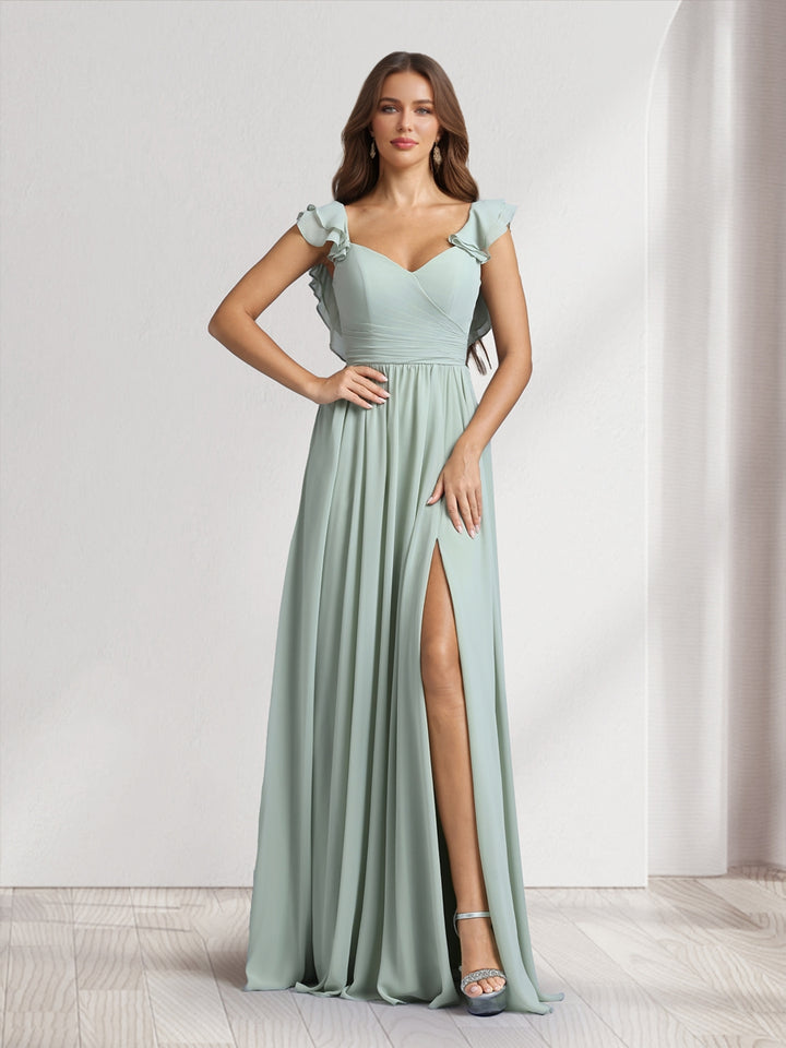 A-Line/Princess V-Neck Floor-Length Bridesmaid Dresses With Ruffles &amp; Pleats
