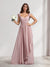 A-Line/Princess V-Neck Spaghetti Straps Sleeveless Floor-Length Bridesmaid Dresses With Ruffles & Pleats