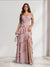 A-Line/Princess Off-the-Shoulder Spaghetti Straps Sleeveless Floor-Length Bridesmaid Dresses With Ruffles & Side Slit