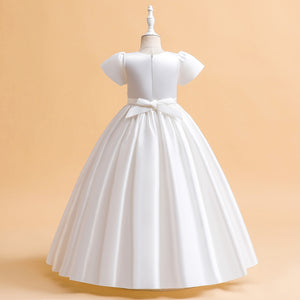 Ball Gown Scoop Puff Sleeves Flower Girl Dresses with Ruched