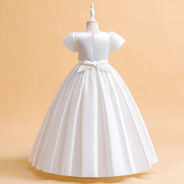 Ball Gown Scoop Puff Sleeves Flower Girl Dresses with Ruched