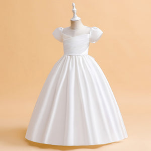 Ball Gown Scoop Puff Sleeves Flower Girl Dresses with Ruched