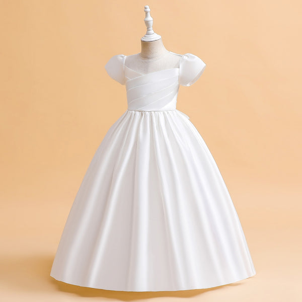 Ball Gown Scoop Puff Sleeves Flower Girl Dresses with Ruched