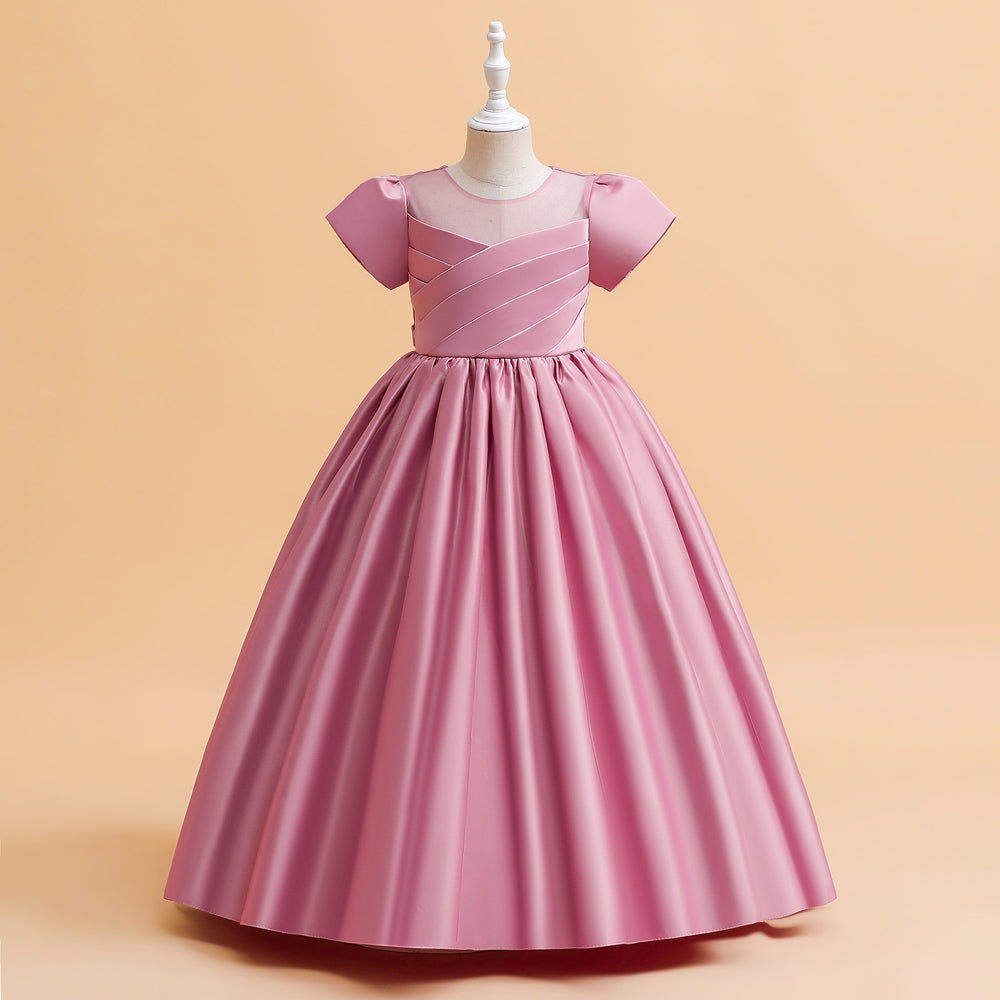 Ball Gown Scoop Puff Sleeves Flower Girl Dresses with Ruched